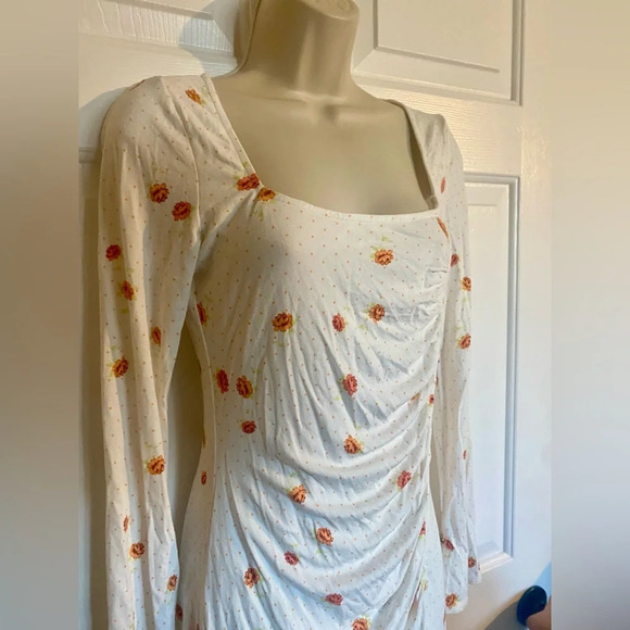 Free People - Celia Mini Dress in Ivory Combo XS Rose Floral Long Sleeve Dress - Picture 6 of 9